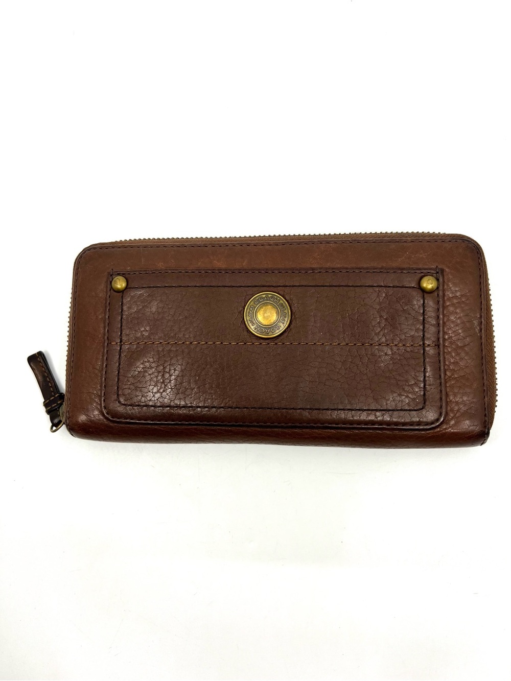Vintage Coach Chelsea Zip Around Accordion Leather Wallet Brown